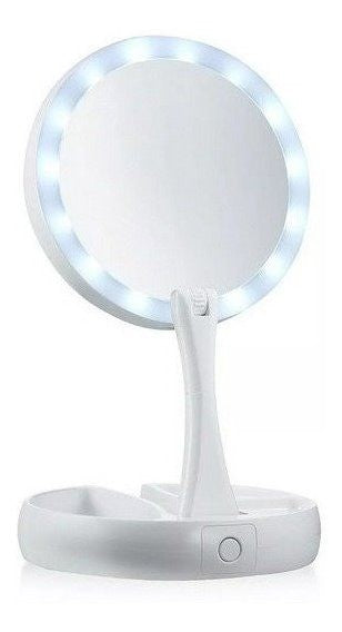 Espelho com Led De Mesa Com Aumento 10x Led luz Dobravel