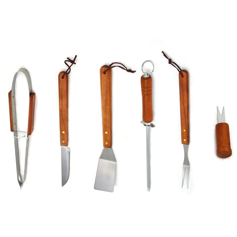 Kit Inox para churraco (Faca/garfo/pegador/espatula/amolador/chaira)
