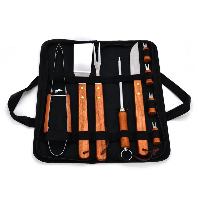 Kit Inox para churraco (Faca/garfo/pegador/espatula/amolador/chaira)