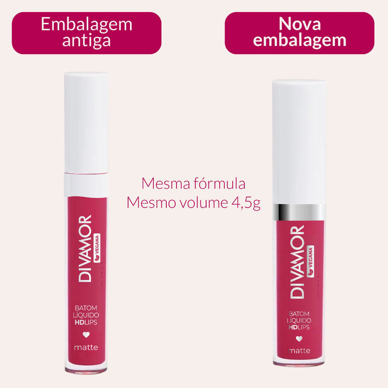 Batom Líquido Matte HD Lips Divamor