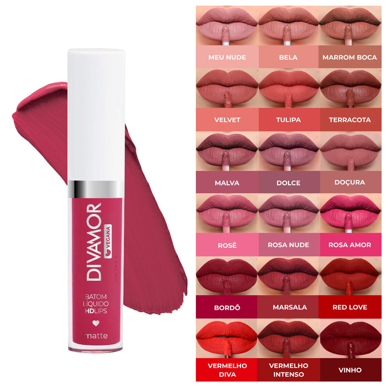 Batom Líquido Matte HD Lips Divamor